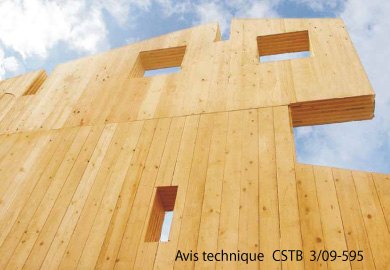 Photo d'une réalisation de construction en mur paroi bois massif procédé Tot'm MHM